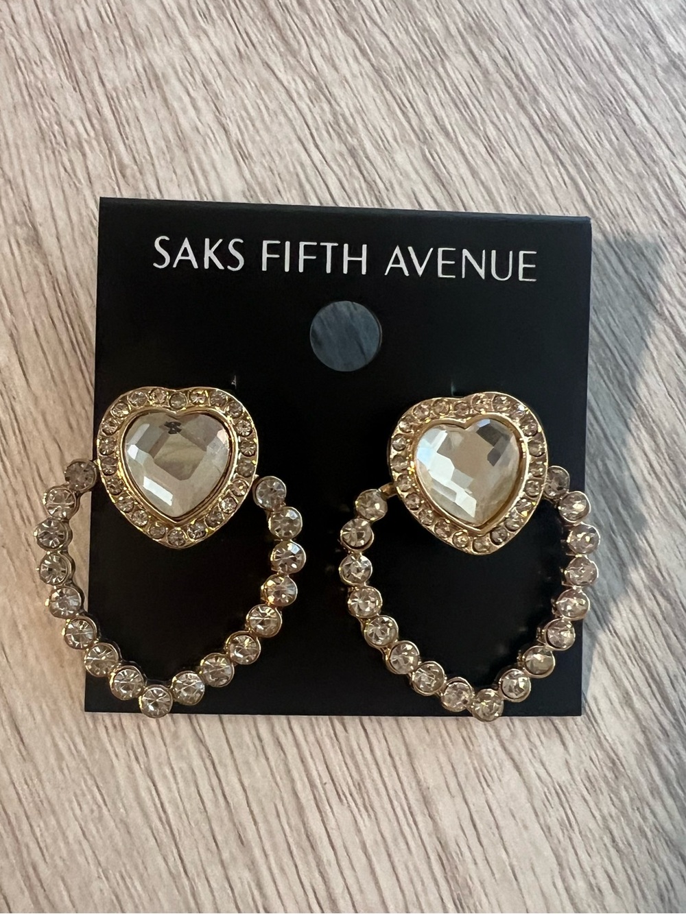 Saks Fifth Avenue Gold Heart Crystal Hoop Earrings